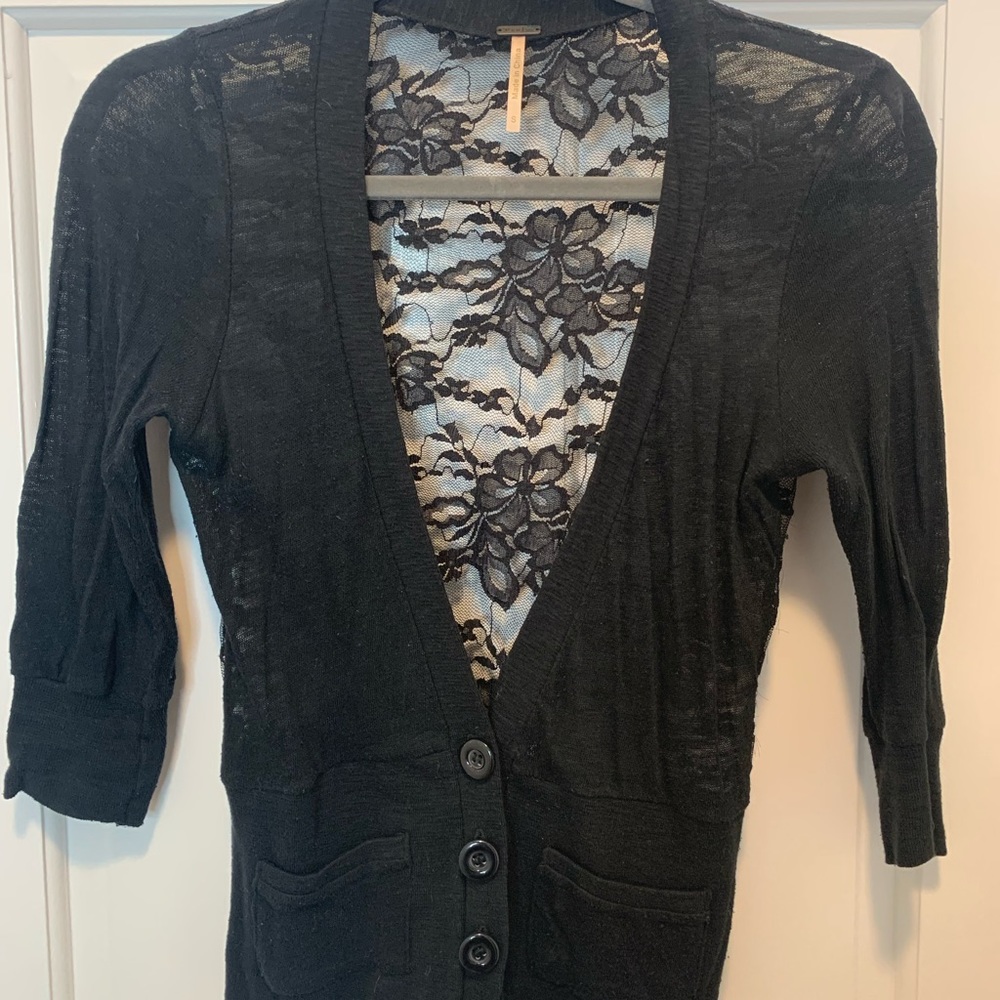 3/4 Sleeve Black Cardigan with Lace Back- Size Small